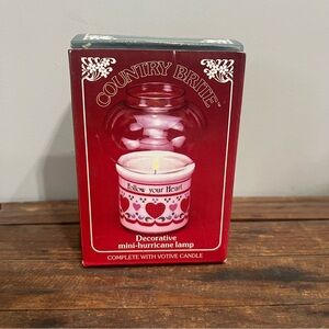 Vintage Valentines Decor Ceramic Hurricane Lamp Tea Light Hearts Country Brite